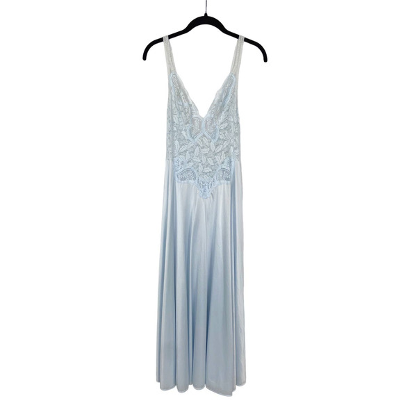Vintage Intimates & Sleepwear Vintage Slip Dress Maxi Long Light Blue Lace Satin Jersey Olga
